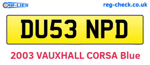DU53NPD are the vehicle registration plates.