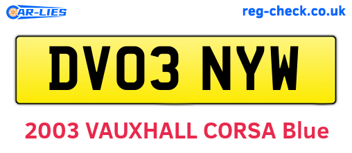 DV03NYW are the vehicle registration plates.