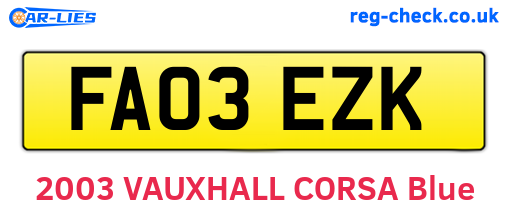 FA03EZK are the vehicle registration plates.