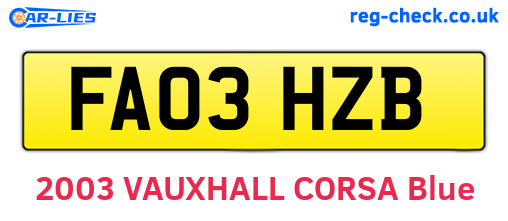 FA03HZB are the vehicle registration plates.