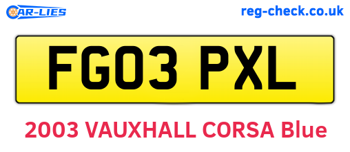 FG03PXL are the vehicle registration plates.