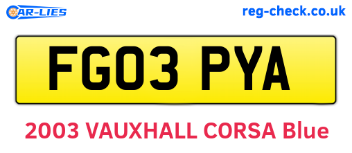 FG03PYA are the vehicle registration plates.