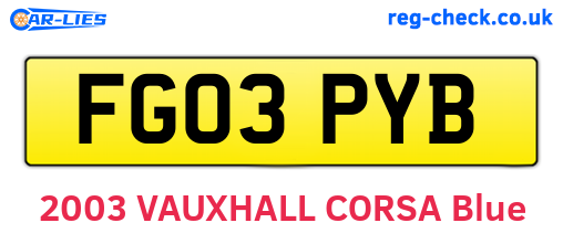 FG03PYB are the vehicle registration plates.