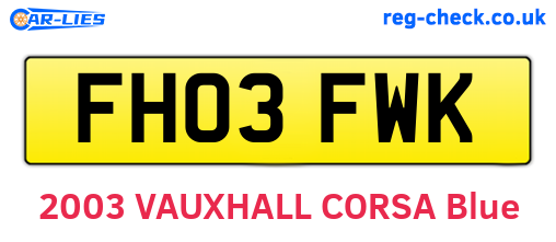 FH03FWK are the vehicle registration plates.