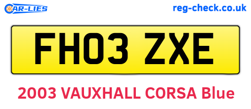 FH03ZXE are the vehicle registration plates.