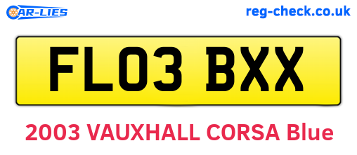 FL03BXX are the vehicle registration plates.