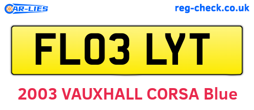 FL03LYT are the vehicle registration plates.