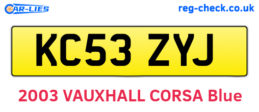 KC53ZYJ are the vehicle registration plates.