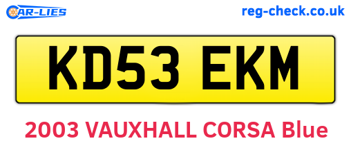KD53EKM are the vehicle registration plates.