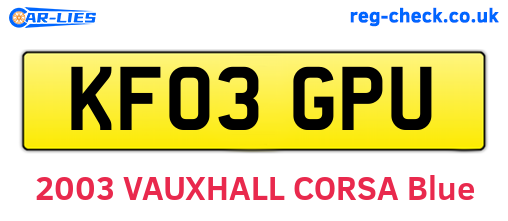 KF03GPU are the vehicle registration plates.