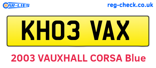 KH03VAX are the vehicle registration plates.