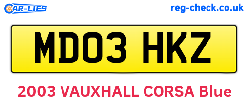 MD03HKZ are the vehicle registration plates.