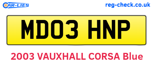 MD03HNP are the vehicle registration plates.
