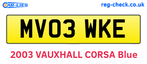 MV03WKE are the vehicle registration plates.