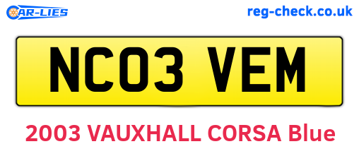 NC03VEM are the vehicle registration plates.