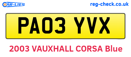 PA03YVX are the vehicle registration plates.