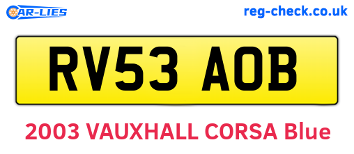 RV53AOB are the vehicle registration plates.
