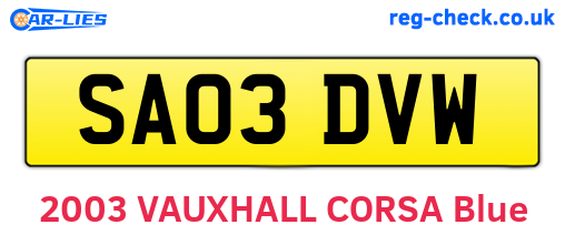 SA03DVW are the vehicle registration plates.