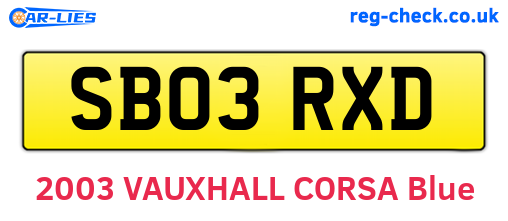 SB03RXD are the vehicle registration plates.