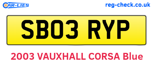 SB03RYP are the vehicle registration plates.