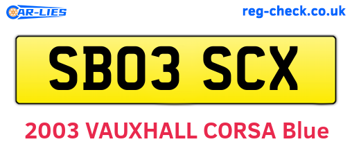 SB03SCX are the vehicle registration plates.