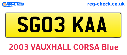 SG03KAA are the vehicle registration plates.
