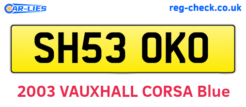 SH53OKO are the vehicle registration plates.