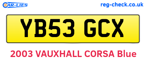 YB53GCX are the vehicle registration plates.