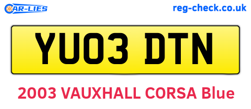 YU03DTN are the vehicle registration plates.