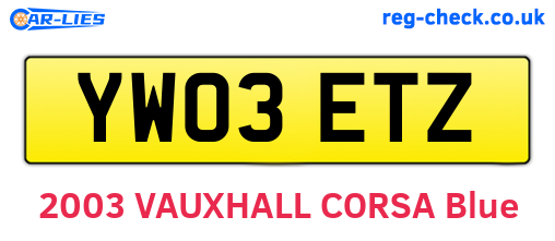 YW03ETZ are the vehicle registration plates.
