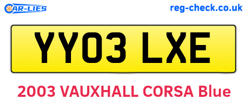 YY03LXE are the vehicle registration plates.