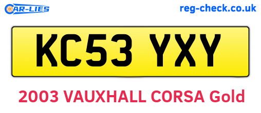 KC53YXY are the vehicle registration plates.