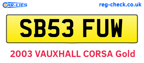 SB53FUW are the vehicle registration plates.