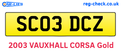 SC03DCZ are the vehicle registration plates.