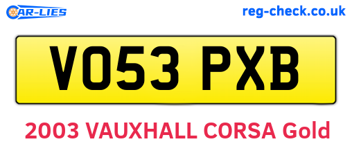 VO53PXB are the vehicle registration plates.