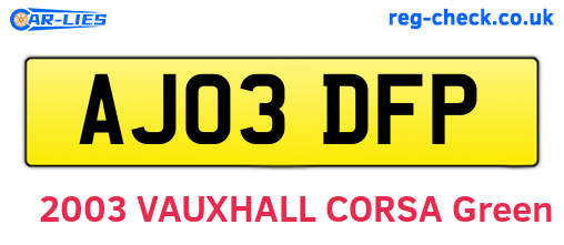 AJ03DFP are the vehicle registration plates.