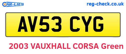 AV53CYG are the vehicle registration plates.