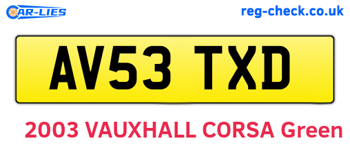 AV53TXD are the vehicle registration plates.