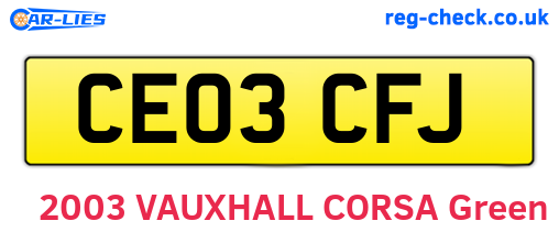 CE03CFJ are the vehicle registration plates.