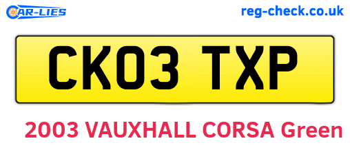 CK03TXP are the vehicle registration plates.