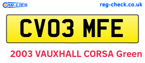 CV03MFE are the vehicle registration plates.