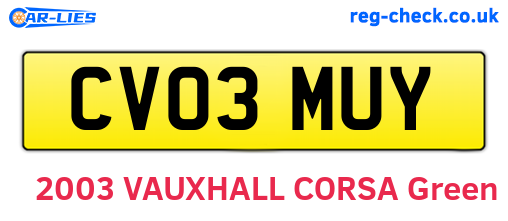 CV03MUY are the vehicle registration plates.
