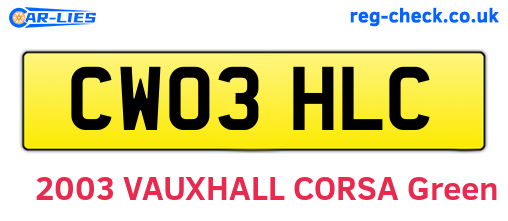 CW03HLC are the vehicle registration plates.