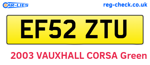 EF52ZTU are the vehicle registration plates.