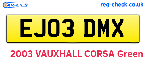 EJ03DMX are the vehicle registration plates.