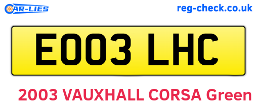 EO03LHC are the vehicle registration plates.