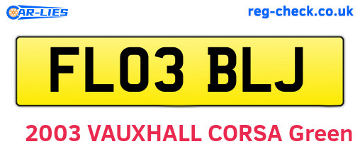 FL03BLJ are the vehicle registration plates.