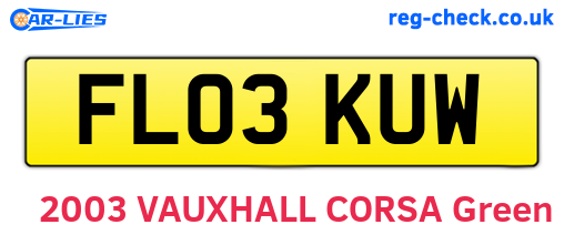 FL03KUW are the vehicle registration plates.