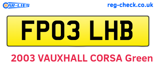 FP03LHB are the vehicle registration plates.