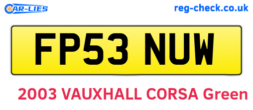 FP53NUW are the vehicle registration plates.